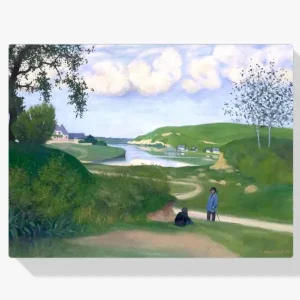 Achat Immédiat Schilderen op nummer – Landschap met rivier en twee figuren - 50x60cm