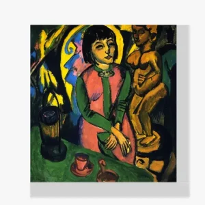 Vente Flash Schilderen op nummer – Zittende vrouw met houten beeld - 100x100cm