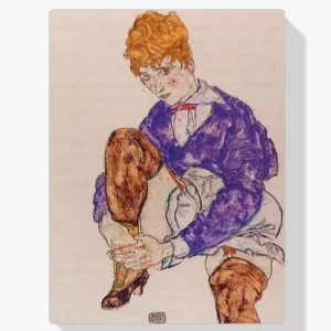 Achat Immédiat Schilderen op nummer – Portret van de vrouw van de kunstenaar, zittend en haar rechterbeen vasthoudend - 40x40cm