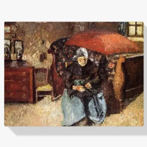 Achat Immédiat Schilderen op nummer – Bejaarde vrouw die oude kleren herstelt, Moret - 100x100cm