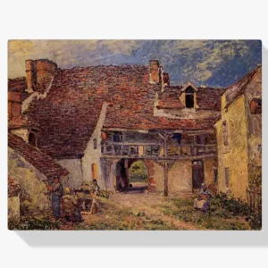 Achat Immédiat Schilderen op nummer – Binnenplaats van een boerderij in Saint-Mammes - 80x80cm